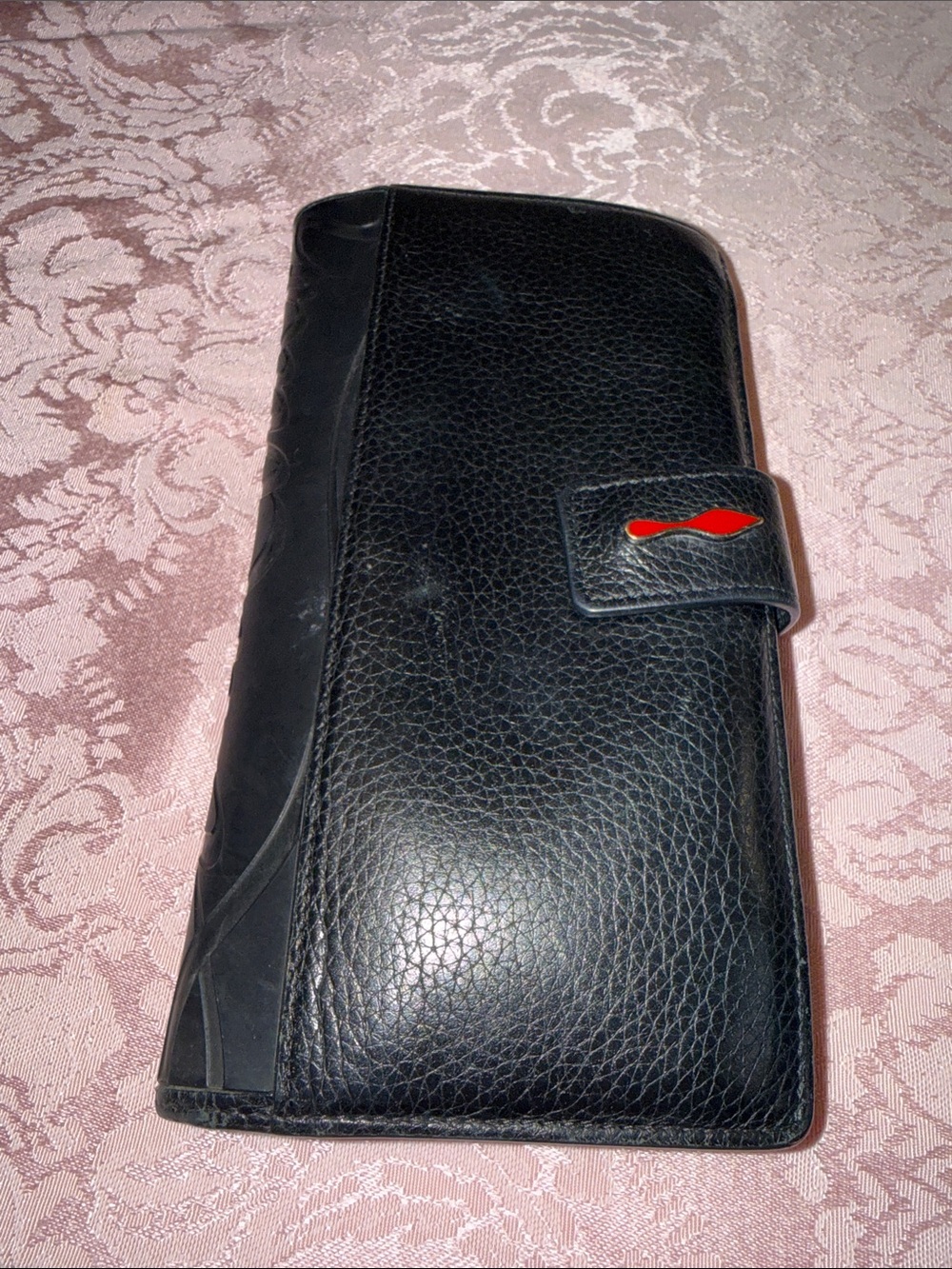 Christian Louboutin Black Leather Long Wallet with Red Logo Accent